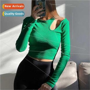 threaded long hollow Spring str female new tops 2022 sleeved