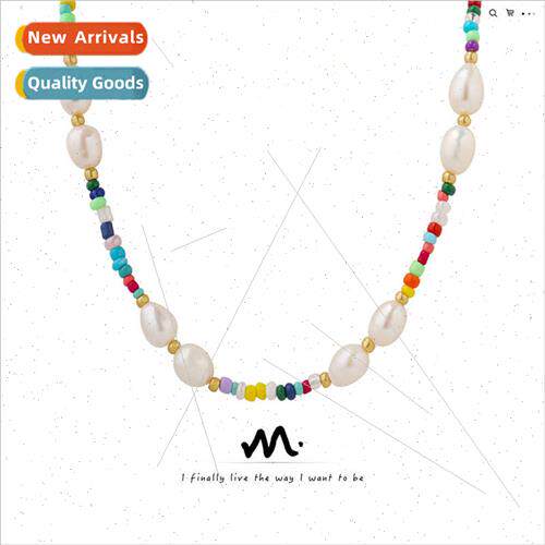 Colorful Glass Beads Natural Tanium Steel Necklace Boho Fash