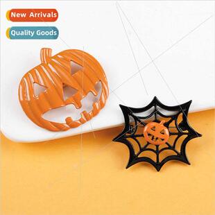 head Halloween pumpkin brooch pin web weird spider