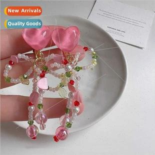 heart purple beaded earrings bow che colorful pink