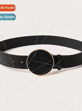 Ladies Large Round Buckle Leather Inlay Europe Atmosphere Fe