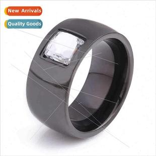 plating square 304 two tan ring color simple Europe zirconia