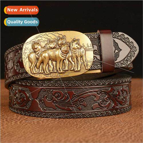 Personalized pack wolves automatic buckle men belt casual fa