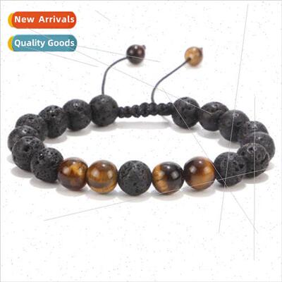 Jewelry 8mm Whe Pine Volcanic Stone Adjustable Braided Brace