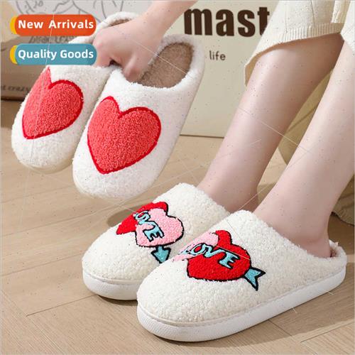 Valentine Day winter smiley big heart cotton slippers women