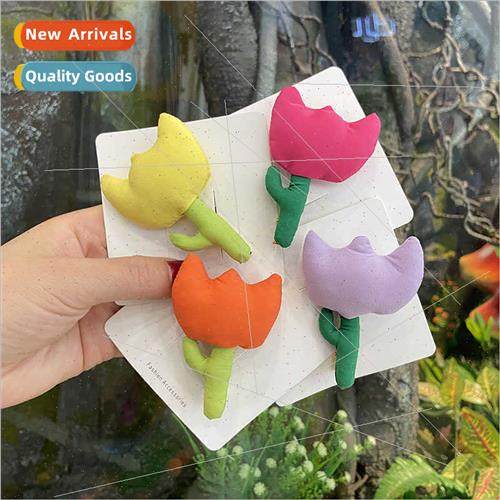 Tulip flower hair clips girl bangs clip broken hair card ins