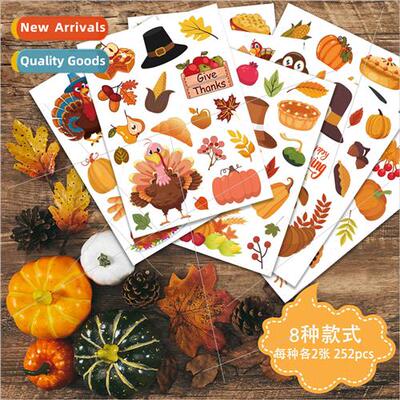 Thanksgiving Kids Turkey Stickers Autumn Frus Falling Leaves