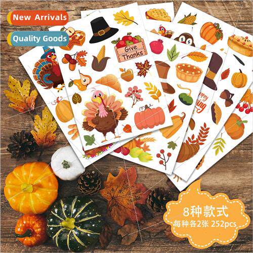 Thanksgiving Kids Turkey Stickers Autumn Frus Falling Leaves