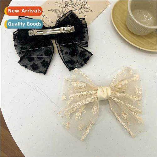 Lace flowers bow hair clips female 2023 new top clip back he