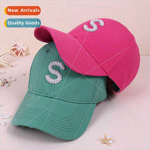 Ins new pearl rhinestone solid color baseball cap female Spr