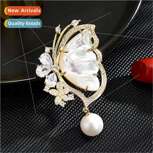 French vintage natural pearl butterfly brooch elegant clothe