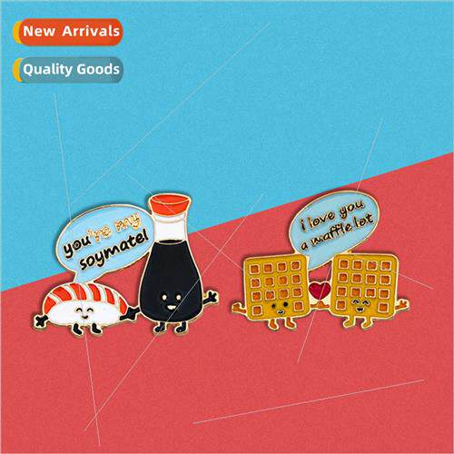 Japanese cute cartoon food brooch salmon waffle letters meta
