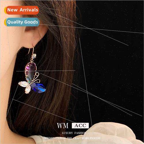 Zirconia wh diamonds colorful butterfly drop ear hooks earri