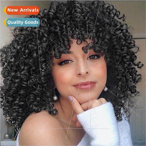 African Women Black Short Curly Hair Small Curly Hair Explod