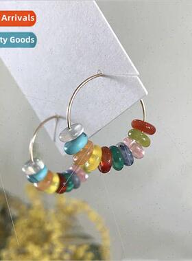 Wh rainbow Colorful natural stone beaded earrings 2023ins ea