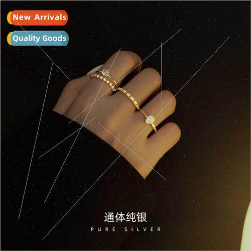 S925 silver simple Korea water drop ring female niche double