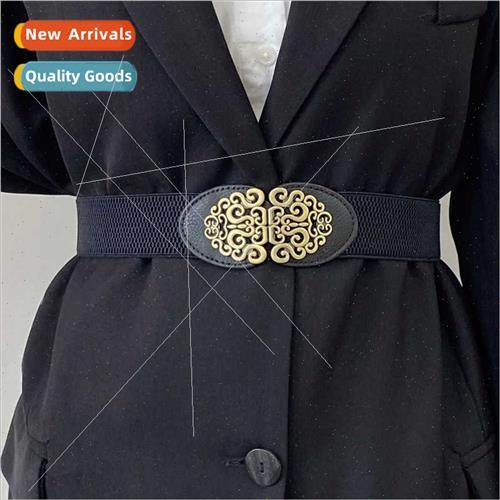 Vintage flower card belt female buckle elastic elastic wide