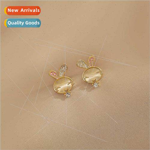 Korea fashion cat eye stone rabb earrings female silver need