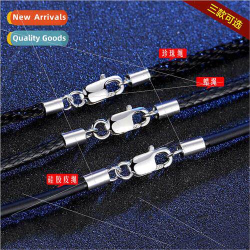 925 silver buckle black rope lanyard necklace sub leather ro
