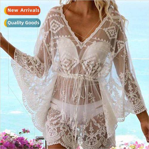 2022 Sexy Lace Crochet Tunic Beach Cover Up Bikini Swimsu