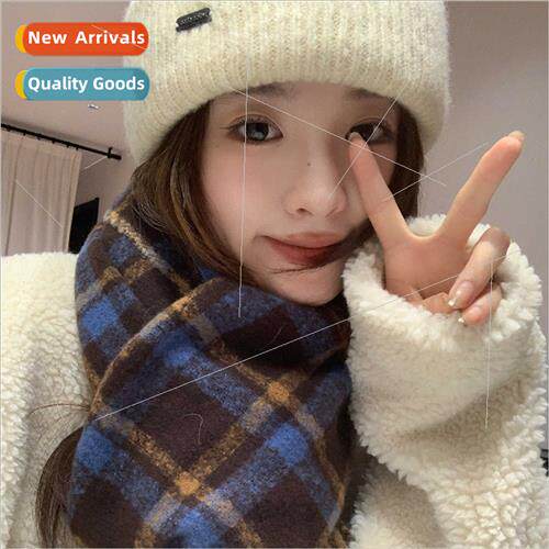 2023 new plaid scarf winter faux cashmere thickened scarf ve