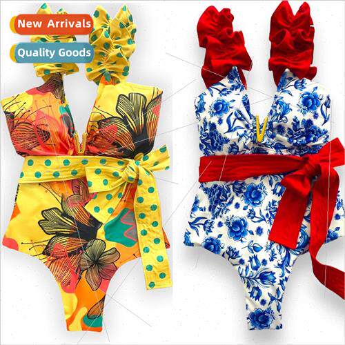 2023 new suspenders bustier V-neck one-piece swimsu women sw