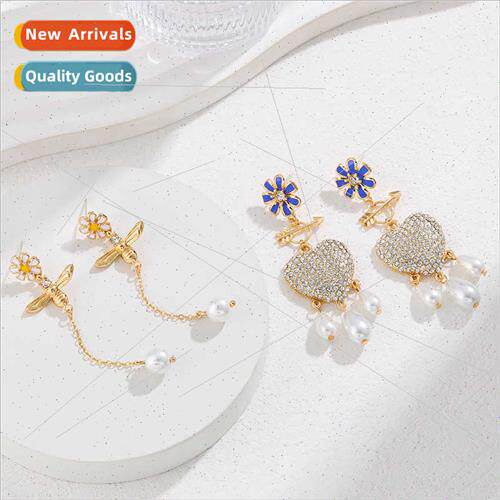 S925 silver needle oil drop small flower heart peach point d