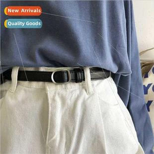 Korea new soft leather retro no holes black small belt femal