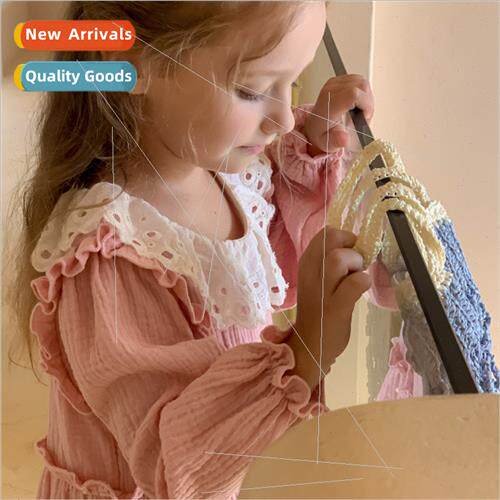 Girls dress 2023 autumn new children solid color sweet long-