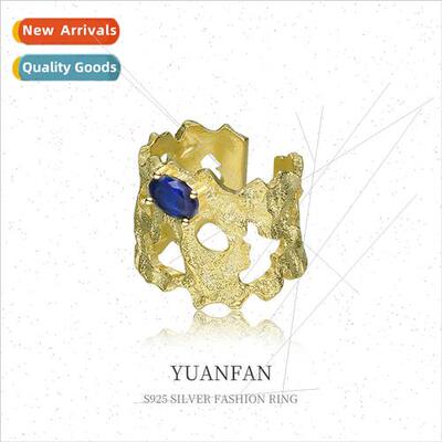 925 silver Folded Textured Ring Women Europe Cold che Open F