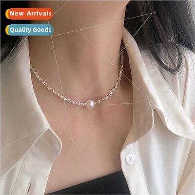 Female crushed silver pearl necklace female collarbone chain