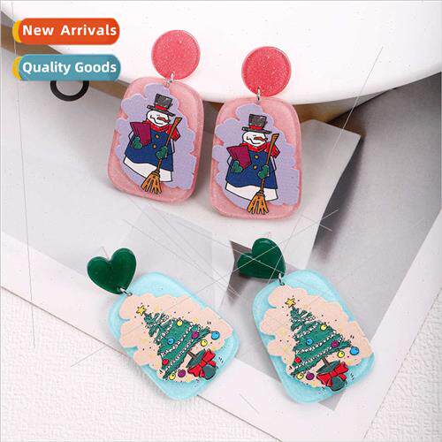 Creative Acrylic Plate Earrings Christmas Tree Snowman Carto