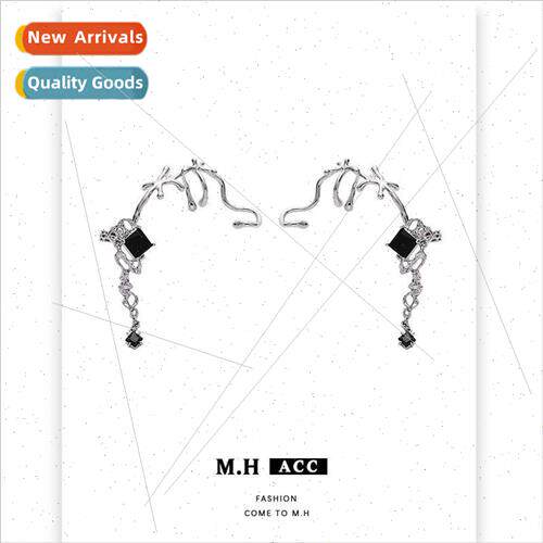 Black square diamond abstract pleated earrings female irregu