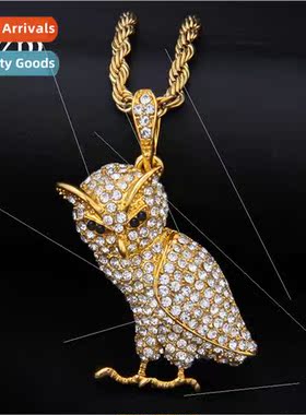Europe new full diamond owl alloy pendant hip hop gold coupl
