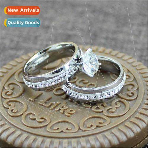 Stainless steel jewelry  men women new pair rings set wh dia