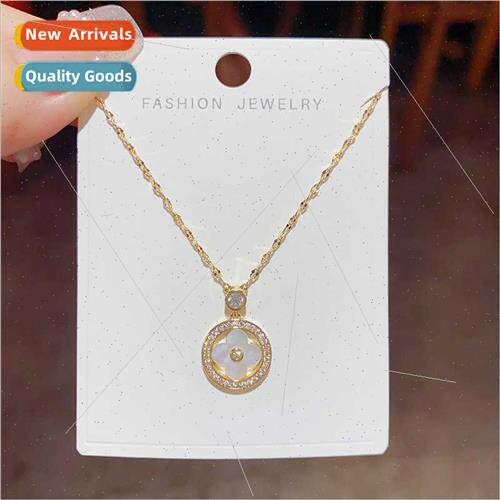 Delicate mple Four Leaf Flower Round Zirconia Necklace Women