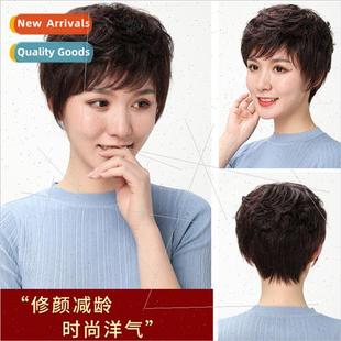 short aged hair middle Real ladies curly wig real