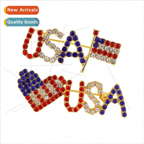 Independence Day flag brooch wh diamond USA letters badge zi