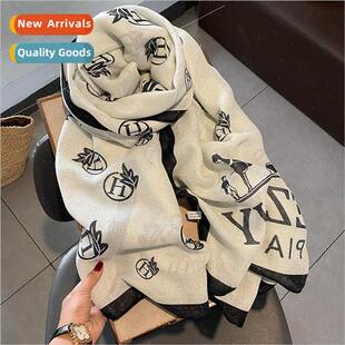 hemp vers winter female scarf cotton new letter Retro 2022