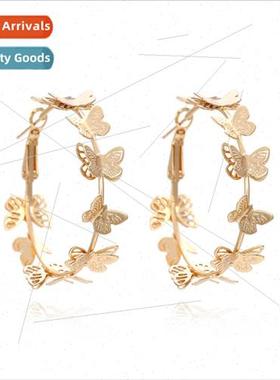 New creative alloy butterfly earrings playing cards metal in
