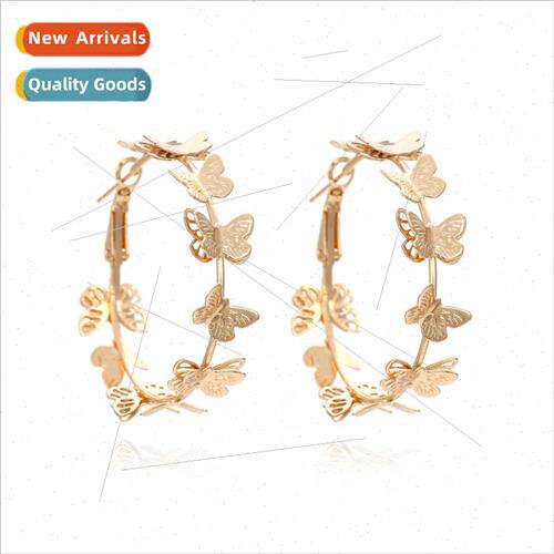 New creative alloy butterfly earrings playing cards metal in