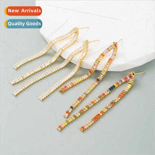 ins fashion copper gold-plated zirconium geometric long earr