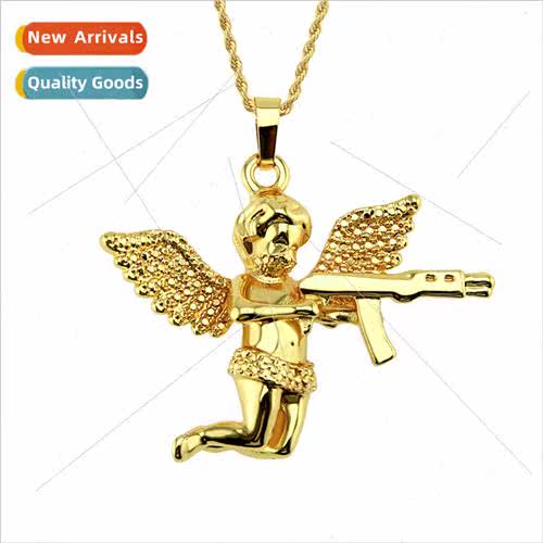 Angel Hand Held Gun Shaped Pendant Europe Hip Hop Rap Men Av