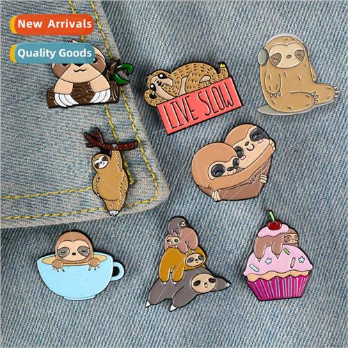 Cute Cartoon Stacked Sloth Brooch Cake Sloth Student Pin ve