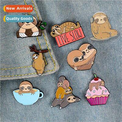 Cute Cartoon Stacked Sloth Brooch Cake Sloth Student Pin ve