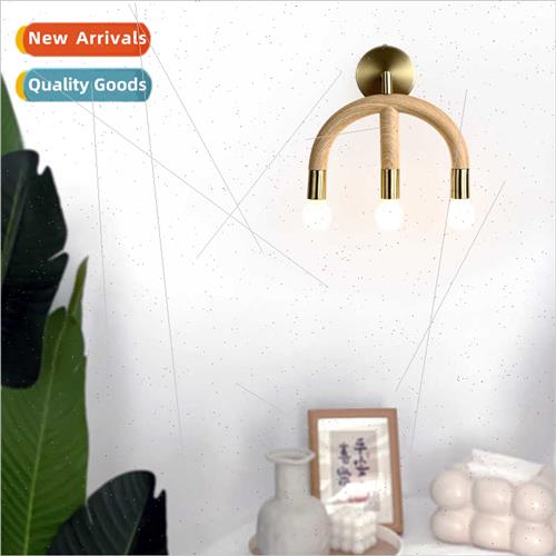 Japanese walnut color wall lamp bedroom bedside night light