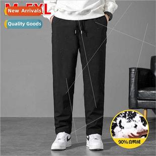 men col duck thickened outer casual winter pants down whe
