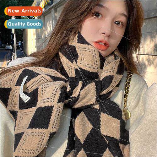 2022 Korean  Arctic fleece scarf female fall winter rhombic