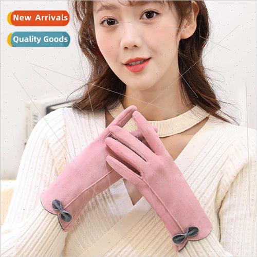 Thin touch screen gloves female winter 2022 new knted padded