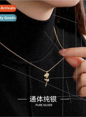 S925 silver Korea simple retro rose necklace gold cold wind